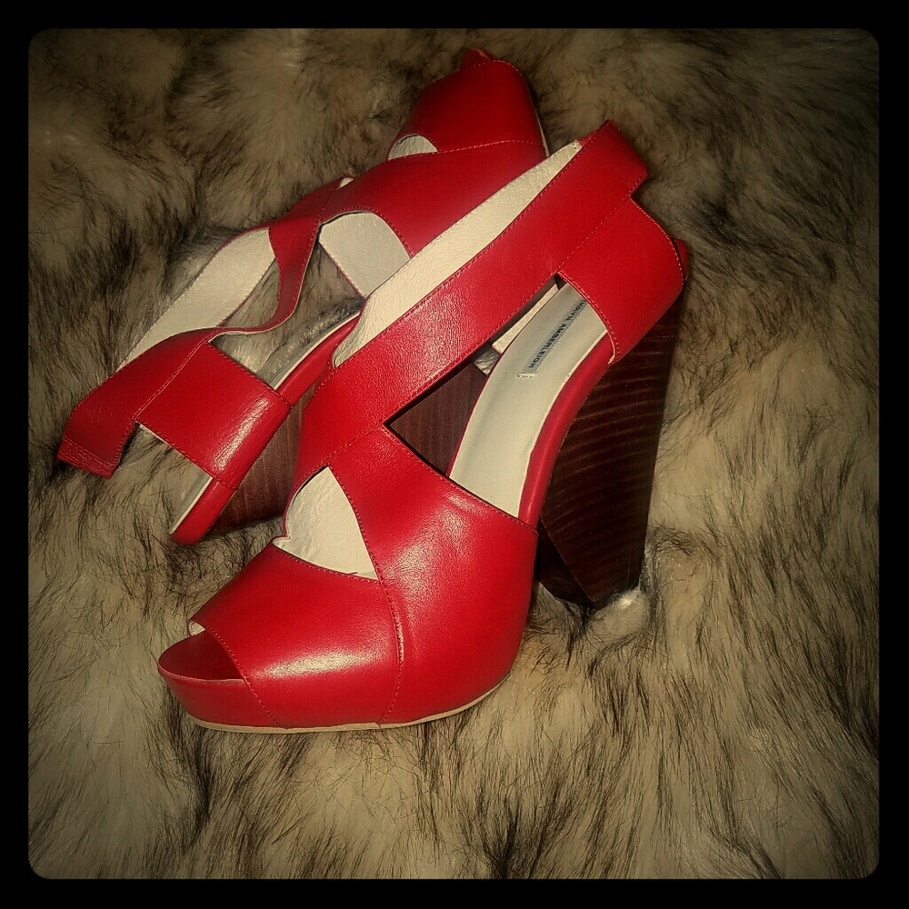 Red Genuine leather platform heels. Size 10